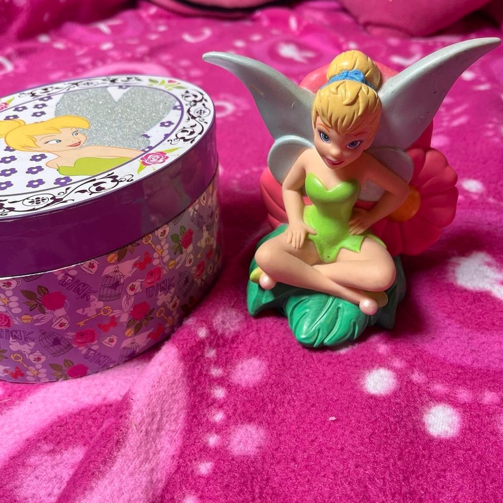 Y2k Vintage Tinkerbelk Bundle Disney Fairy Music Box & Hand Held Light